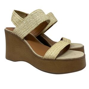 Lucky Brand Delukah Sandals Womens 10 Tan Platform Wedge Shoes Ankle Strap NEW